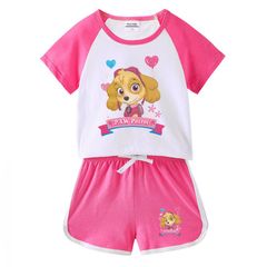 子供服 セットアップ パウパトロール ローズレッド  女の子 夏物 半袖 2点セット 上下セット Tシャツ パンツ ショートパンツ ジュニア おしゃれ 可愛い 送料無料