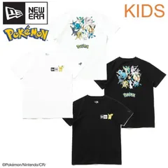 新品 NEWERA ニューエラ ユース キッズ 半袖 Tシャツ 半袖Tシャツ ポケモン コラボ ポケットモンスター ピカチュウ イーブイ ブイズ プリント 綿 ユニセックス 男の子 女の子 子供 白 ホワイト 黒 ブラック