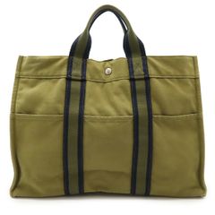 HERMES エルメス フールトゥMM トートMM トートバッグ ハンドバッグ キャンバス カーキ 緑 ネイビー 紺