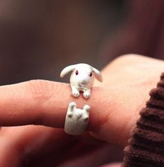 うさぎ 兎 リング 指輪 白黒 レトロ アニマル アンティーク 平成
