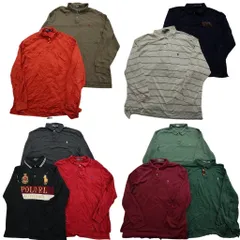 古着卸 まとめ売り ラルフローレン 長袖ポロシャツ  10枚セット (メンズ XL /2XL ) ボーダー 刺繍ロゴ ビックポニー 中古 古着 NA9762
