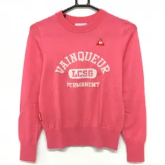 【超美品】ルコックゴルフ セーター ピンク×白 フロント英字 ウール100％ ニット  レディース M ゴルフウェア le coq sportif