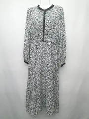 ◇ Θ ELENCARE DUE エレンカーレデュエ 花柄 長袖 膝下丈 ワンピース サイズF ホワイト ブラック レディース P  【1408200018068】