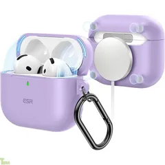 ESR AirPods Pro ケース (2022/2019)用 AirPods Pro 第2世代 ケース シリコン保護ケース カラビナ付き ワイヤレス充電対応 可視LEDライト 耐衝撃 Bounce シリーズ (パープル, AirPods 4)