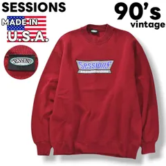 90s ヴィンテージ USA製 セッションズ SESSIONS ロゴ プリント スウェット トレーナー クルーネック 裏起毛 L ボルドー ストリート アメカジ ウィンター スポーツ カジュアル ウェア スノーボード メンズ