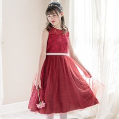 【レッド】デコルテシースルーパールベルトドレス TAK キッズ キャサリンコテージ