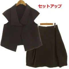 ヒロコビス HIROKO BIS セットアップ ジャケット ボリュームカラー フレンチスリーブ スカート フレア ミディ丈 起毛 ウール ブラウン系 茶系 9のサムネイル