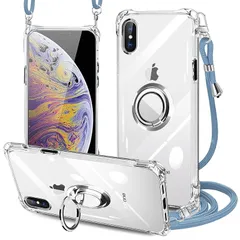 PAILAIMEN iPhone xs/iPhone xs ケース クリア ネック リング付き ショルダー 耐衝撃 対応 アイフォンxs/xスマホケース 肩掛け 斜めかけ 縄掛けケース 透明 TPU ストラップ付き 携帯ケース 薄型 軽量 紐付き 斜めがけ 0