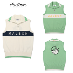 韓国 ゴルフ レディース ウェア MALBON 春夏 新作 ジップ ニット ノースリーブラペル ベスト スポーツ 通気性