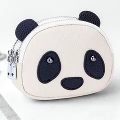 小銭入れ レディース メンズ 本革 可愛い パンダ コインケース 子供 キッズ 女の子 男の子 小銭ケース ミニポーチ おしゃれ キーホルダー付 (ホワイト)