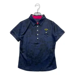 中古 レディース キャロウェイ Callaway 半袖ポロシャツ M 紺 ネイビー 花柄 総柄