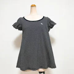 BURBERRY BLUE LABEL　バーバリーブルーレーベル　ロゴ刺繍　ブラウス　カットソー　トップス　ボーダー　リボン　黒　コットン混　レディース　38　半袖　日本製　三陽商会　Y2K　グランジ　00s