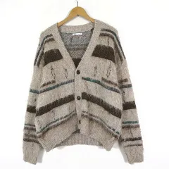 ザラ ZARA テクスチャー ストライプ レギュラーフィット カーディガン ニット ボーダー シャギー ダメージ加工 オーバーサイズ 長袖 M-L ベージュ マルチカラー