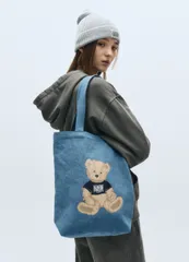 新品未使用 タグ付き MARITHE FRANCOIS GIRBAUD マリテフランソワジルボー　 DOODLE BEAR ECO BAG トートバッグ デニム ブルーのサムネイル