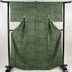小紋＊袷着物 古代ちりめん 二代目南部幸雄 植物 深いグリーン緑