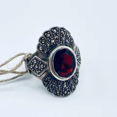 シルバー925刻印 天然石リング ガーネット 11号 指輪 レディース 希少 1点もの アンティークリング ハンドメイド ヴィンテージ インディアンジュエリー アクセサリー ya