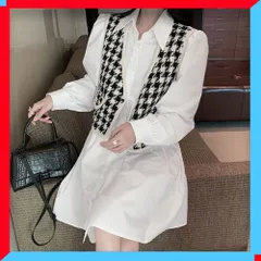 新品 ベストシャツワンピースセット レディース 長袖 ジレ ワンピース セットアップ 大人可愛い 韓国風 春 2点セット【送料無料】