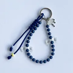 パールとパラコードのハンドストラップ（ネイビー系）