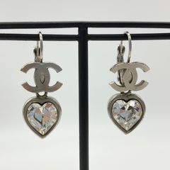 CHANEL シャネル ココマーク ハート フック ピアス 両耳用 シルバー ラインストーン 04A 2004年製【中古】ABランク　5_293
