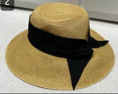 ブラック リボン リトリート ピクニック 麦わら帽子