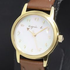 agnes.b アニエスベー ソーラー腕時計 レザー クリーム ゴールド