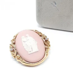 WEDGWOOD ウェッジウッド ブローチ ジャスパー ストーンカメオ ゴールド ラインストーン ピンク ネックレス ペンダントトップ チャーム 2WAY