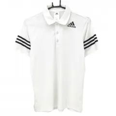 【美品】アディダス 半袖ポロシャツ 白×黒 袖3ライン 背面カモフラメッシュ地  メンズ M ゴルフウェア adidas
