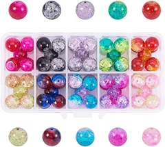 PH PandaHall 約90個/箱 直径12mm ガラスビーズ 10色セット クラックビーズ