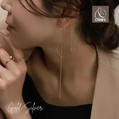 ピアス 金属アレルギー対応 サージカルステンレス 18Kコーティング イヤーカフ ロングチェーン レディース 大人 モダン かわいい エレガント ジュエリー ゴールド シルバー 片耳用 送料無料 プチプライス高見え CRAIFE