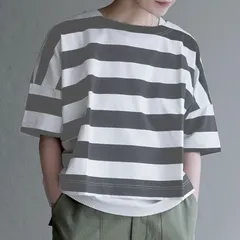 【新品】apartment department ワイドボーダー ボートネックTシャツ ショート丈のサムネイル