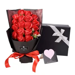 新品 ソープフラワー AlfaView 花束 ギフト バラ ユリ 枯れない花 お祝い 結婚祝い プロポーズ プレゼント 結婚記念日 バレンタインデー 誕生日祝い 母の日 敬老の日 カード付き（18本） (Red)