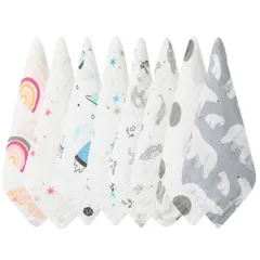 【特価セール】男の子 女の子 保育園 新生児 ベビー 25*25cm 8枚セット 4層ガーゼ - 出産祝い ハンカチ ガーゼ ガーゼタオル 赤ちゃん ガーゼハンカチ