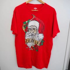 (アメリカ古着)クリスマス サンタクロースプリント Tシャツ L
