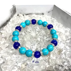 10mm キャッツアイ(ダークブルー) ターコイズ パワーストーン ブレスレット （シルバー ） メンズ・レディース [TIME]