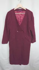 ■ ⊇ URBAN RESEARCH ダブルボタン 長袖 ノーカラーコート サイズM ボルドー レディース E  【1409100054033】