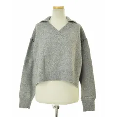 【mizuiro-ind】4-220039 スキッパーハンドステッチショートプルオーバー長袖ニットセーター