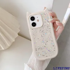 UEEBAI ケース 対応 iPhone 11 6.1 inch 用の ケース 3D 猫耳 猫柄 ケース 猫耳 が光る レーザー グリッター 光沢カバー 可愛い おしゃれ キラキラ 星 スマホケース 女性 人気 軽量 薄型 ファッションフ ホワイト 2619