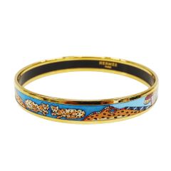 エルメス HERMES バングル レディース ブランド エマイユPM ライトブルー ゴールド 七宝焼き 腕輪 おしゃれ ヒョウ 鮮やか 【中古】