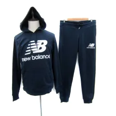 ニューバランス NEW BALANCE スウェット セットアップ 上下 パーカー プルオーバー ジョガーパンツ ロング丈 無地 ロゴプリント L 紺 ネイビー /SY2