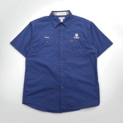 carhartt 半袖 ワークシャツ L ネイビー コットン 胸ポケット アメリカ企業 刺繍 TIMBER 384-19 メキシコ製