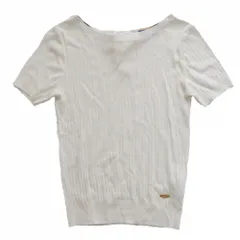 ブルーレーベル クレストブリッジ BLUE LABEL CRESTBRIDGE リブ ボートネック 半袖 カットソー トップス 38 ホワイト ur231 【中古】