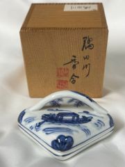 香合□染付隅田川 平安 祥堂 西四級目 桐共箱 お茶道具 古美術 時代物