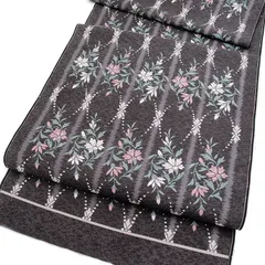 九寸名古屋帯 なごや帯 西陣 志都香 正絹 カジュアル 新品 未仕立て 反物 未使用 グレー 灰色 花 着物 きもの 小紋 紬 色無地 お洒落着 袷 単衣 春 秋 冬 レディース 大人可愛い お稽古 着付け 送料無料 名古屋帯 g531