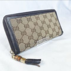✱GUCCI（グッチ）✱バンブー GGキャンパス×レザー ラウンドファスナー