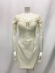 1058  ROBE de  FLEURS Glossy ローブドフルールグロッシー　キャバクラ　ドレス　総レース　タイト　ミニ　フロントジップ　ゴールド　スリット　キャバドレス　M