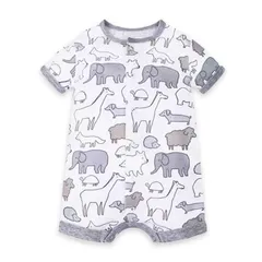 ベビー 男の子柄 半袖 ロンパース 前開き コットン 60 70 80 90 【rpb-159 動物】