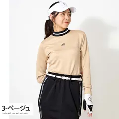 ゴルフウェア レディース モックネック gs GOLF ポロシャツ ハイネック 長袖 ストレッチ トップス ロゴ刺繍 ライン 無地 おしゃれ かわいい 韓国系 春夏 秋冬 3-ベージュ