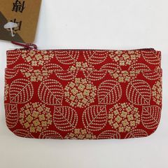 新品未使用品 甲州印伝【小銭入れ 紫陽花柄 赤×白漆】コインケース 小物入れ 鹿革 漆型染め 海外土産 日本皮工芸品 日本製