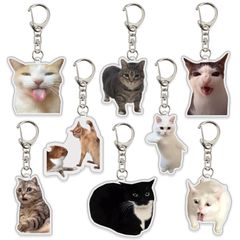 8点セット　猫meme アクリルキーホルダー 新登場 かわいいネコミーム 泣きネコ しびれネコ チャームキーリング