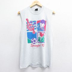 M/古着 フルーツオブザルーム ノースリーブ ビンテージ Tシャツ メンズ 90s 音符 気球 クルーネック 薄グレー 霜降り 25jul07 中古